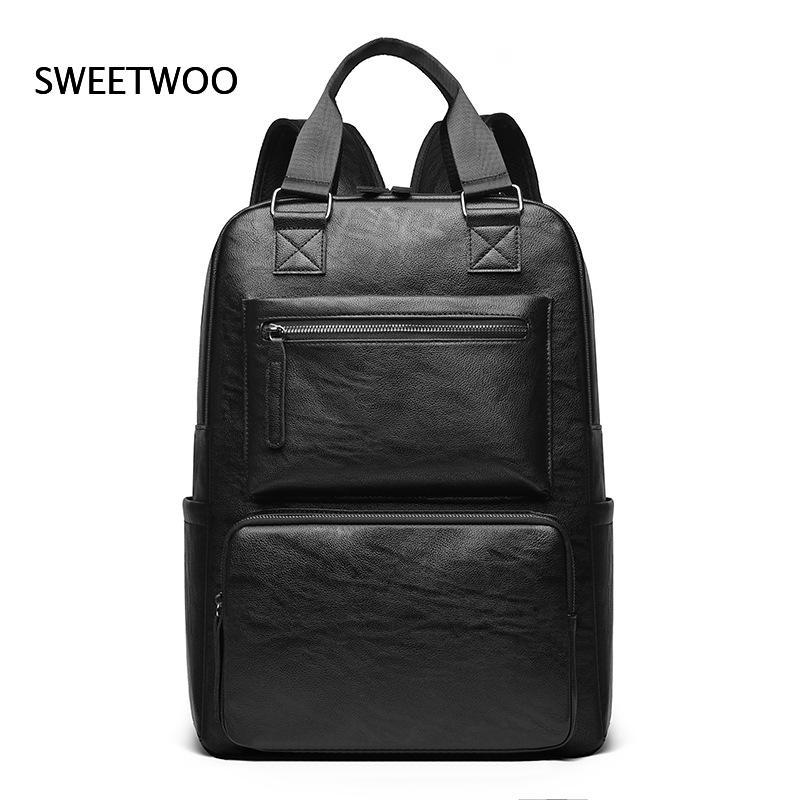 Leather Work Rucksack Mens - Herren Kunstleder Laptop-Rucksack mit Doppelgriffen Mehrere