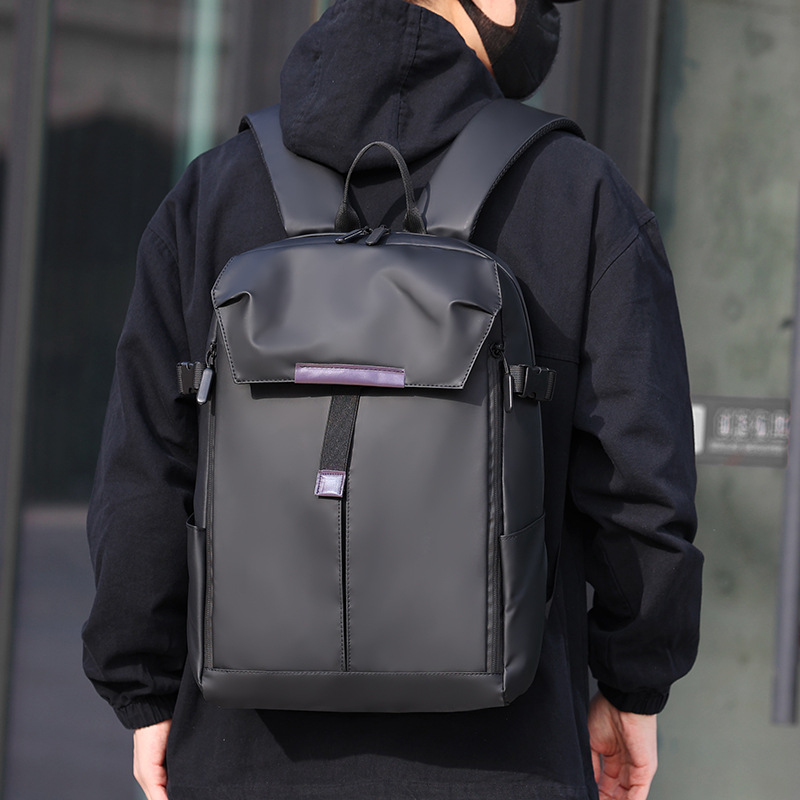 Leather Work Rucksack Mens - Wasserdichter Business-Laptop-Rucksack aus PU-Leder, minimalistisches Klappendesign,